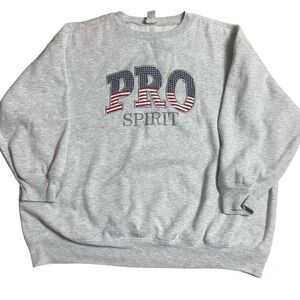 Pro Spirit Gray American Flag Stars Embroidered Crewneck Sweatshirt Size L/XL
